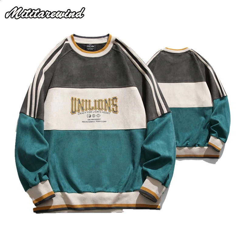 Men Y2k Sweatshirts Suede Hip Hop Spring And Autumn Couple Sports Pullovers China-Chic Loose Versatile Casual Tops Spliced 240823