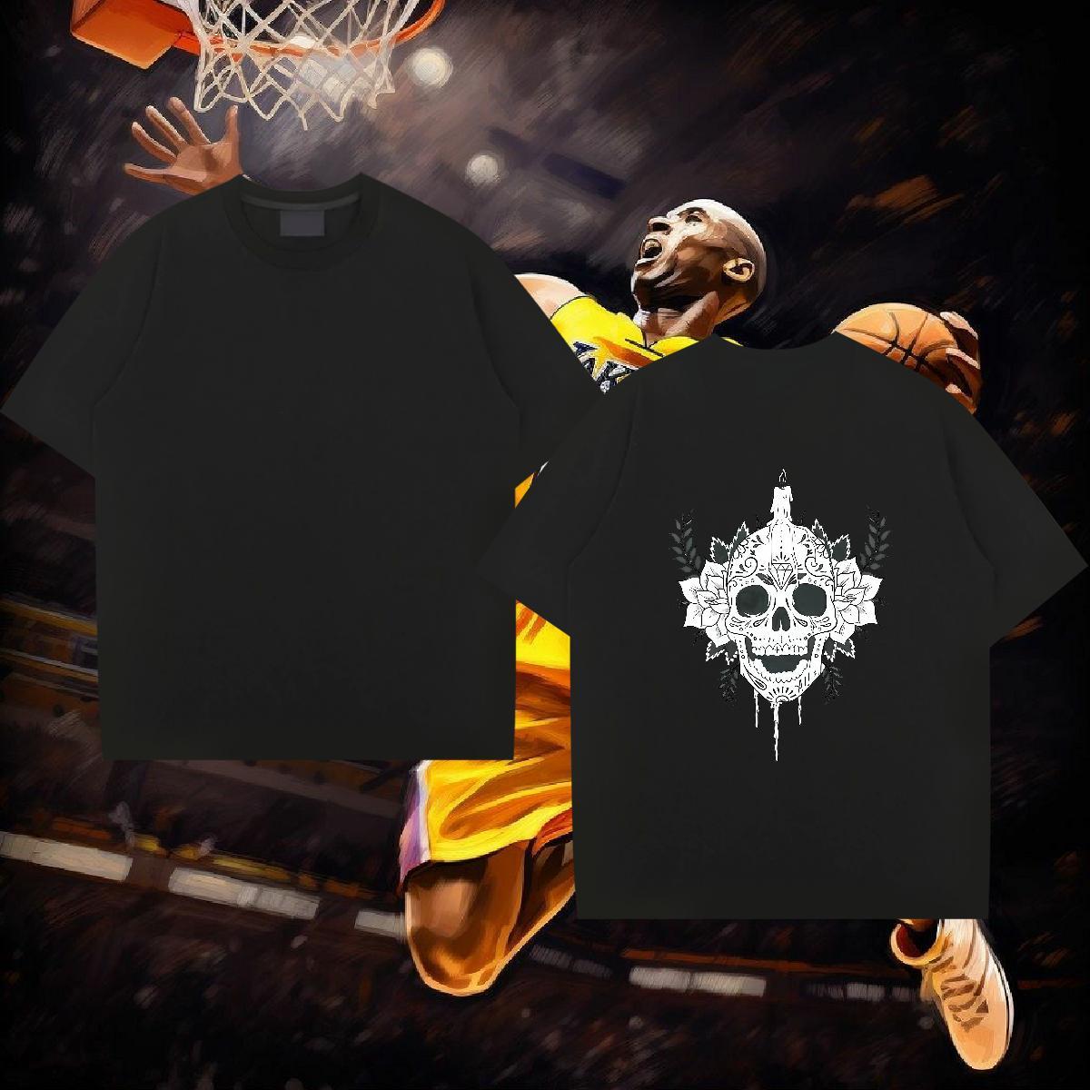 Loose Fit T Shirt For Man 230g Pure Cotton skull Hip Hop Street DIY Printed Crew Neck Breathable Tshirts Free Shipping Clothes