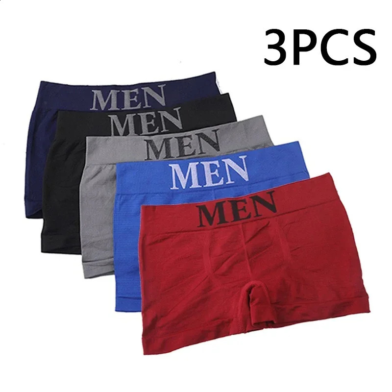 3 piecesset of mens underwear breathable boxer solid comfortable shorts black and blue 240822