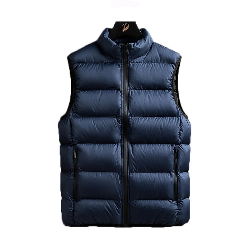 Mens winter sleeveless wool warm standing collar down jacket mens casual fashion outdoor windproof vest 240822