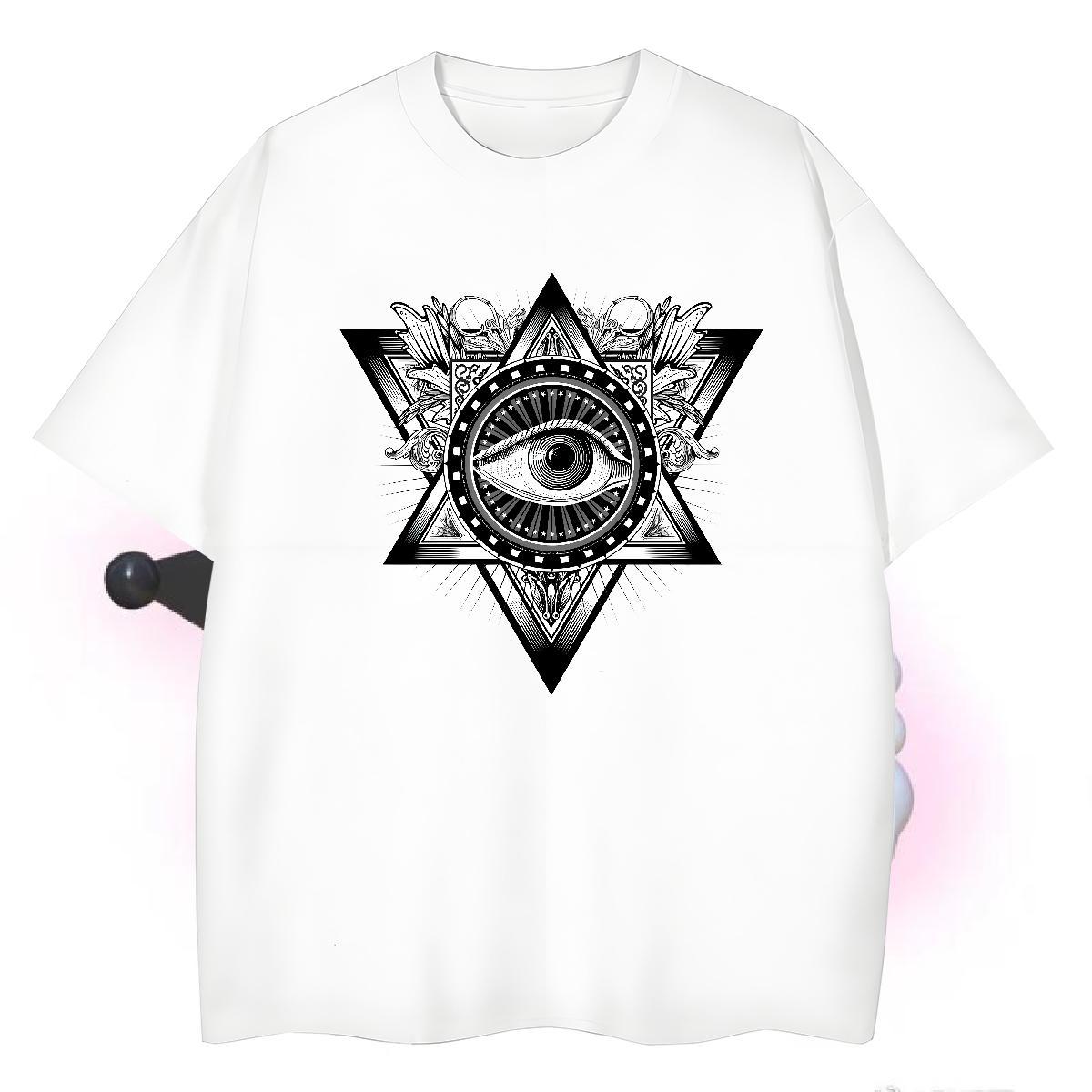 Comfortable T Shirts Men 230g Pure Cotton eye of the devil Anime Printing Street Black White Breathable Crew Neck Men Tees Fashion Designer Tops