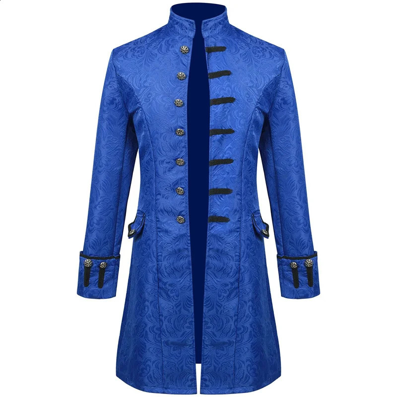 Fashion Men Thin Stage Performance Dress Long Jacket Red / Blue / Black Male Stand-up Collar Jacquard Halloween Trench Coat 240822