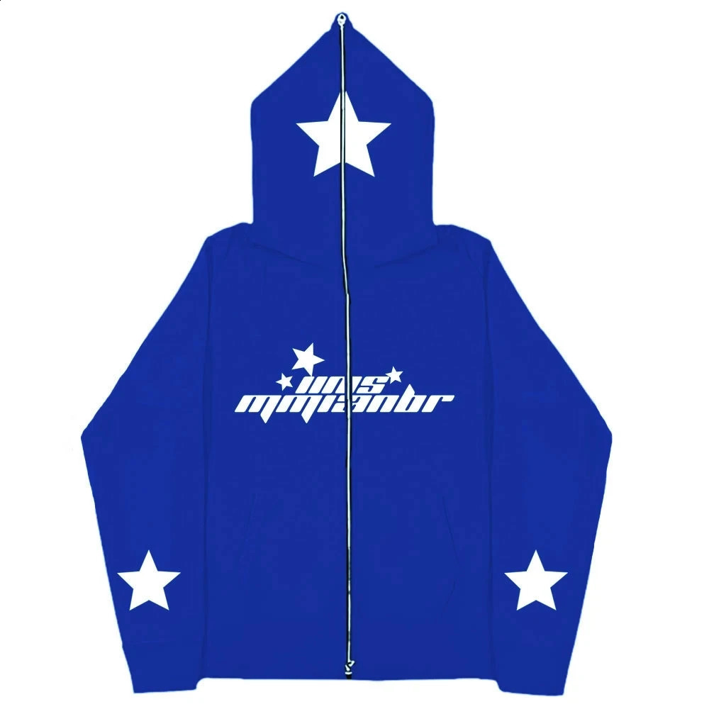Star Ins High Street Y2K Unisex Inner Fleece Hoodies Sweatshirt Fulll Face Zipper Loose Oversized Mens Womens Streetwear 240823