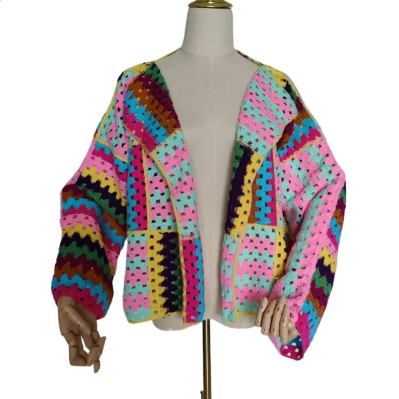 Colorful Sweater Coat Womens Autumn Fashion Unique Top Style Slim and Versatile Knitted Cardigan 240814