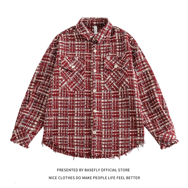 Spring and Autumn Plaid Red High Streetwear Men Long Sleeve Shirts Unisex Women Couple T-Shirt Casual Chic Retro Vintage Jacket 240822