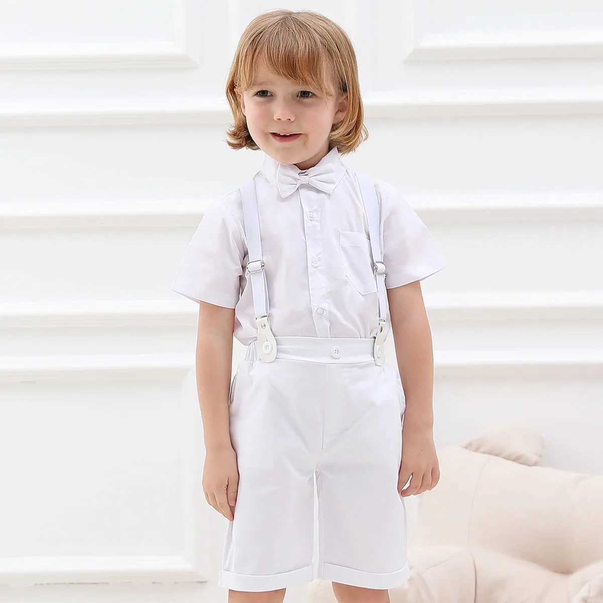 Boy Christmas Set Preschool White Baptist Baby Wedding Dress Set Baby Gentleman Birthday Short Sleeves 2PCS W240823