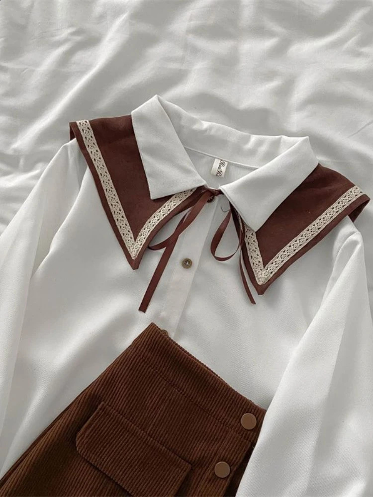 Xgoth Preppy Skirt Suit Elegant Wear Women Spring Hong Kong Style Retro Shirt Vinatge Brown A-line Skirt Two-piece/single 240823