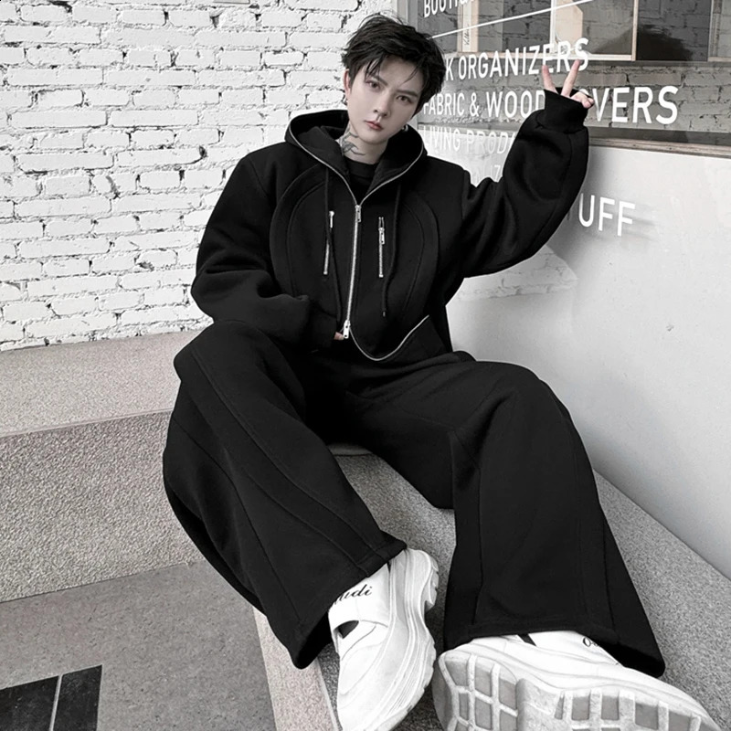 LUZHEN Autumn Plain Fashion Hooded Long Sleeve Sweatshirt Two Piece Sets Stylish Streetwear Sport Men Straight Pants LZ4711 240822