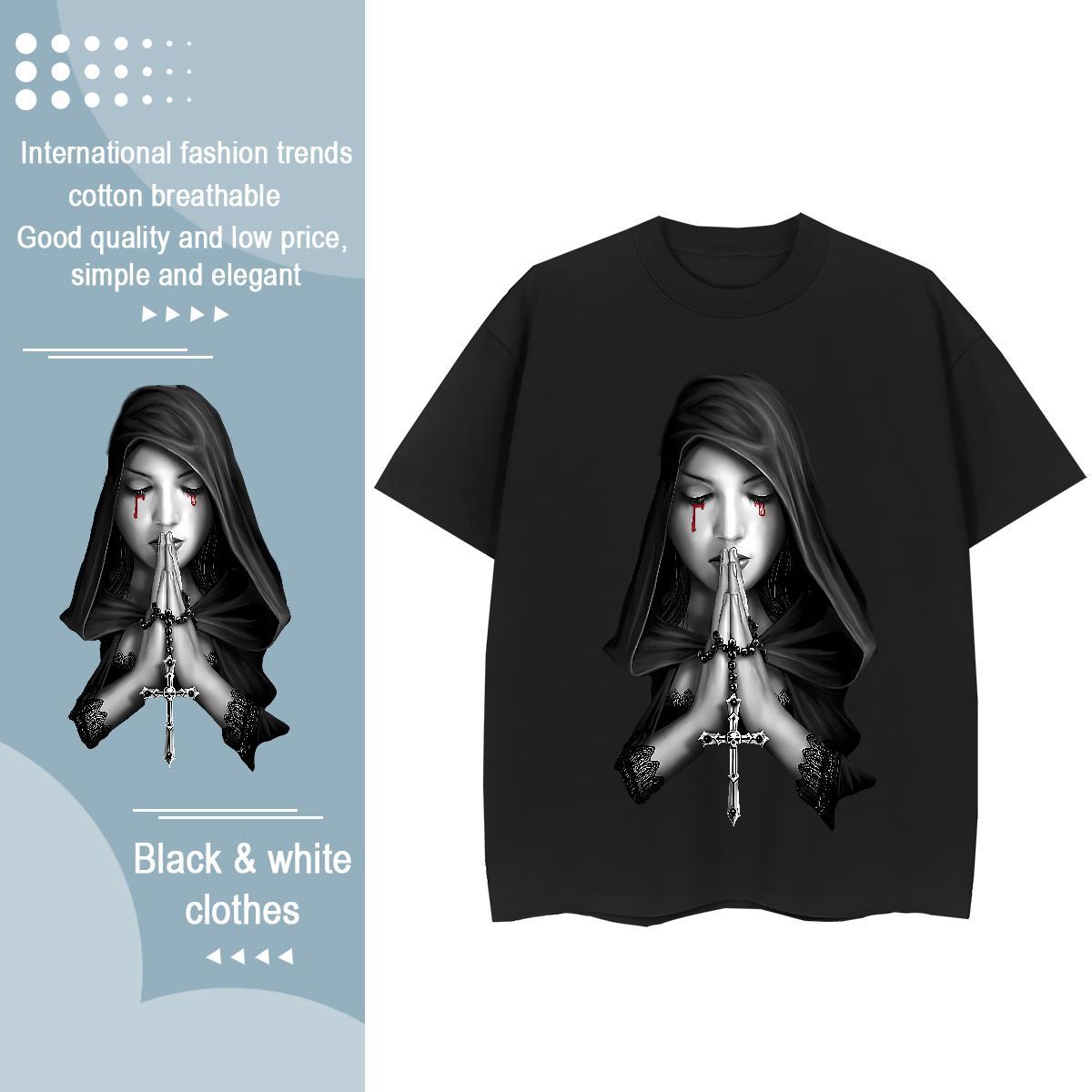 Popular Women Tshirts 100% Cotton 230g nun Sports Casual T-Shirts Round Neck Short Sleeve Custom Cartoon Clothings