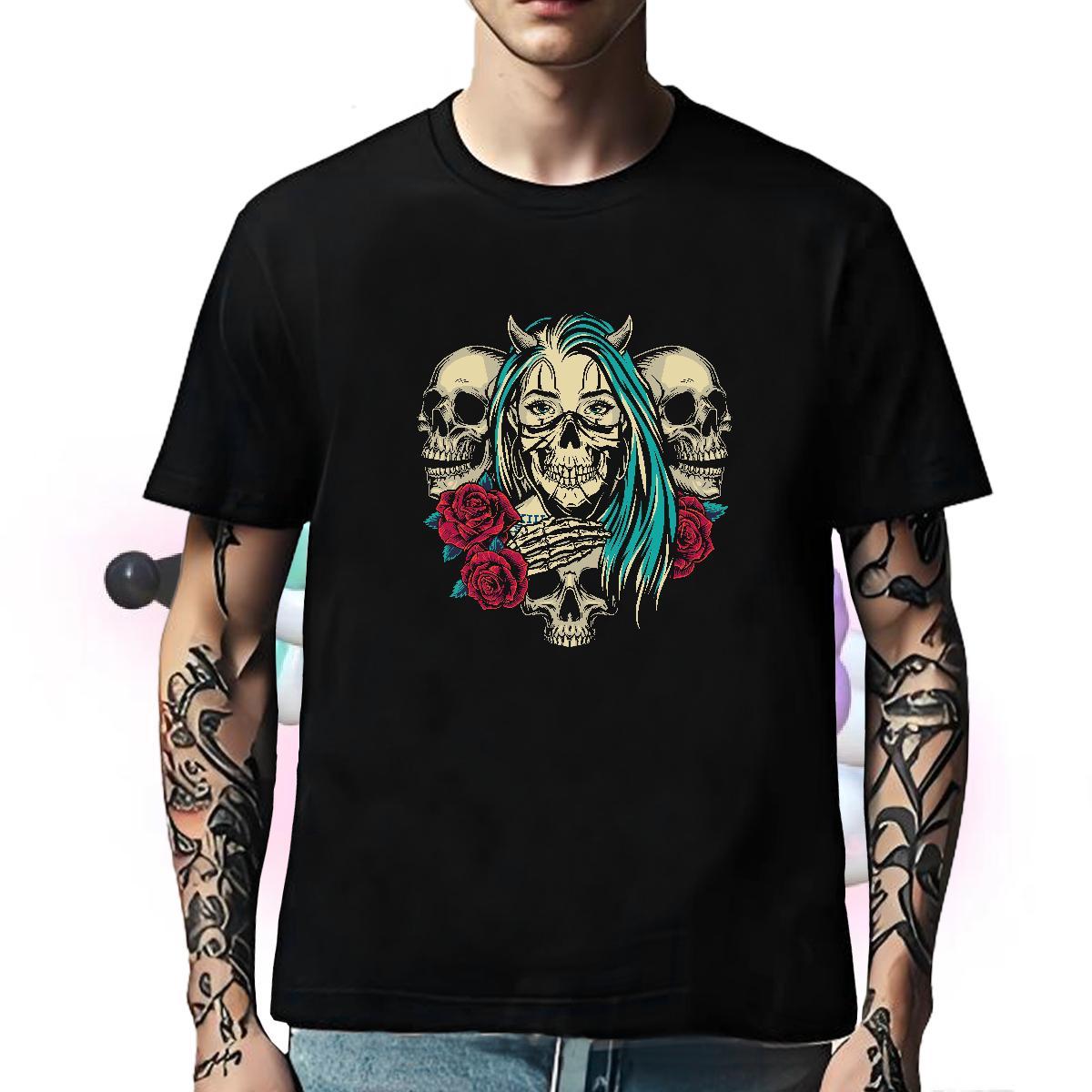 Popular Mens T Shirts 230g 100% Cotton skull Casual Black White Breathable Short Sleeve Men Tees New Designer Clothings