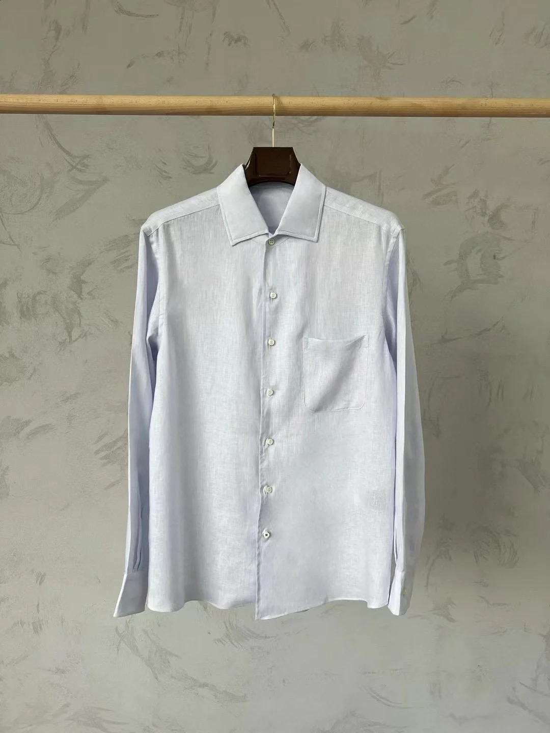 L*P Mens Linen Shirt Solid Color Commuting Spring Summer Light Business Casual Long-sleeved Shirt 240822