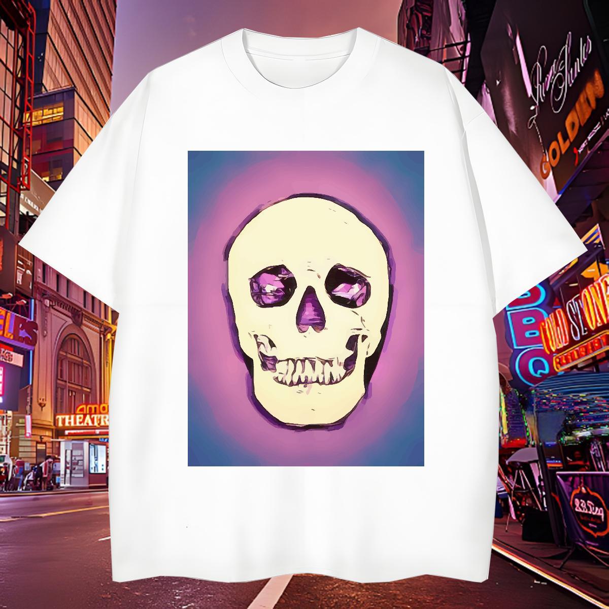 Soft T Shirts Men 230g Cotton skull Hip Hop Cartoon Print Crew Neck Men Clothes T-Shirt Wholesale Tops