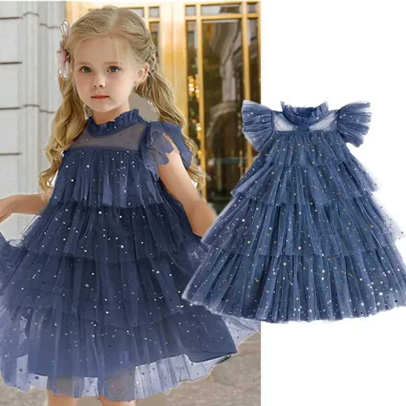 Girl Princess Mesh Layer Cake Dress Childrens Glitter Elegant Birthday Party Tutu Ball Wedding Vestidos Childrens Ruffle Clothing W240823