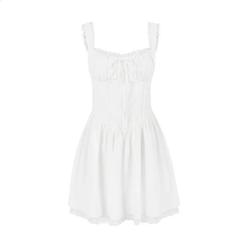 Suninheart Summer Spaghetti Strap Dresses for Women Sexy a Line White Dress Mini Lace Up Holiday Party Dress High Quality