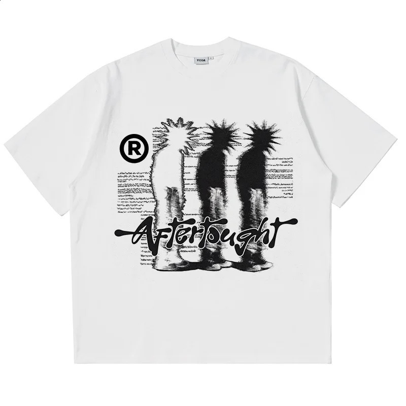 Mens Tshirt cotton oversized graphic print shadow Y2k streetwear top short sleeved hiphop Harajuku retro aesthetic clothing 240822