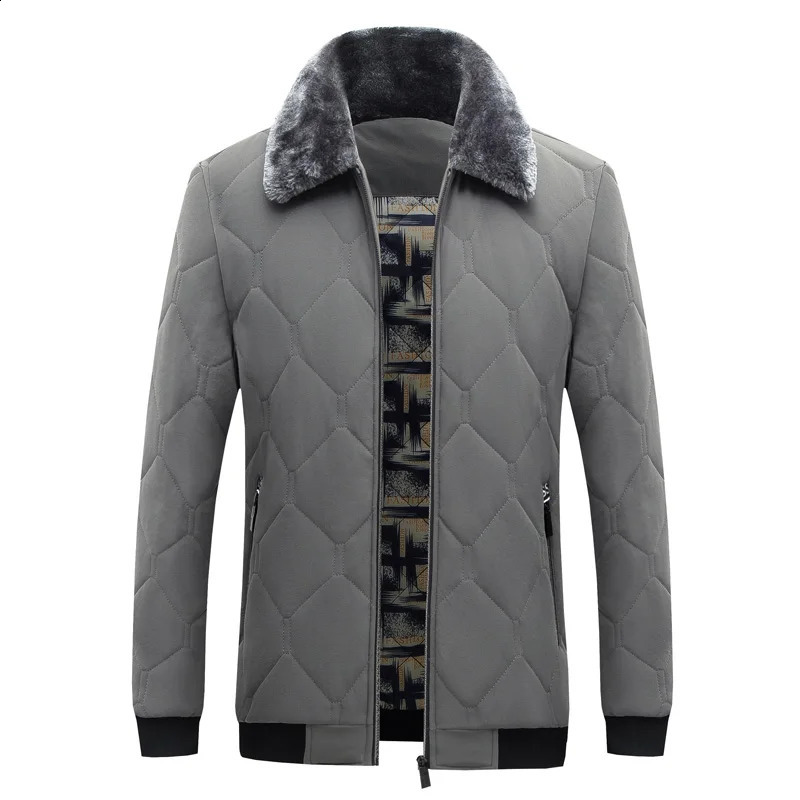 Mens fur collar warm jacket winter park windproof cotton pad thick black mens casual autumn wool 240822