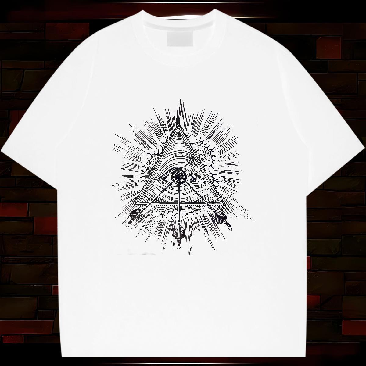 TOP Quality T shirt 230g Pure Cotton eye of the devil Casual DIY Logo Oversized Breathable Crew Neck Men Clothes T-Shirt New Arrival Tops