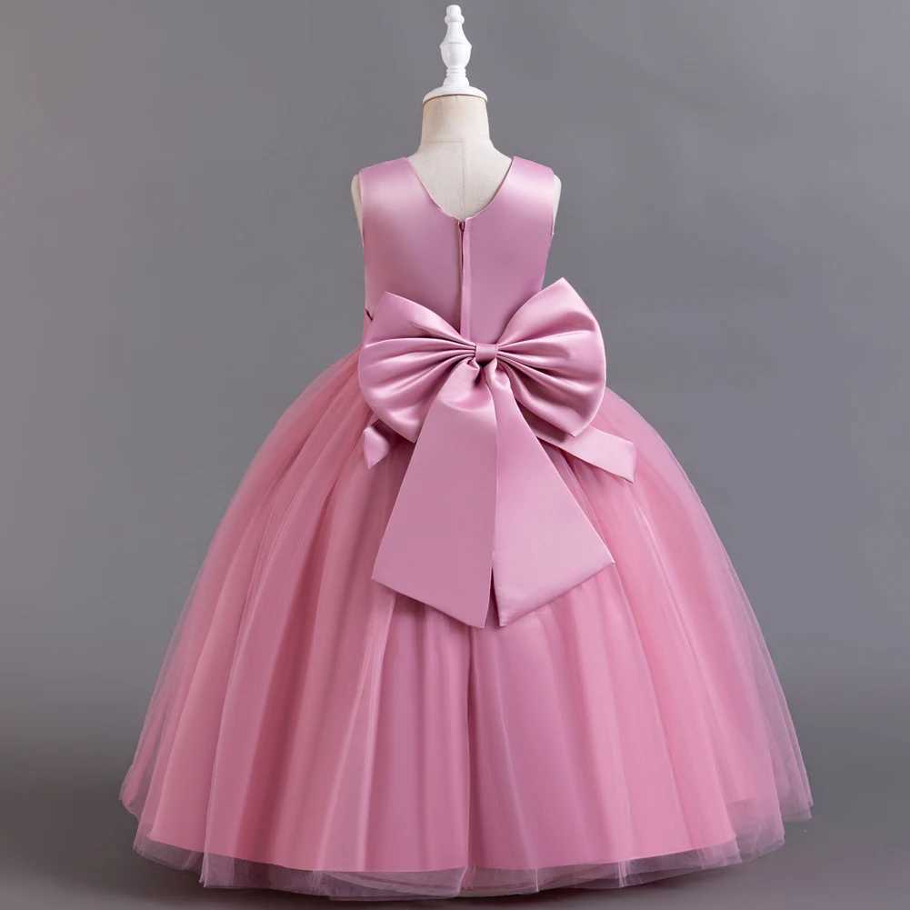 Fashionable solid girl evening gown sequined waistband sleeveless childrens bridesmaid dress summer chiffon childrens party dress 3-12 years W240823