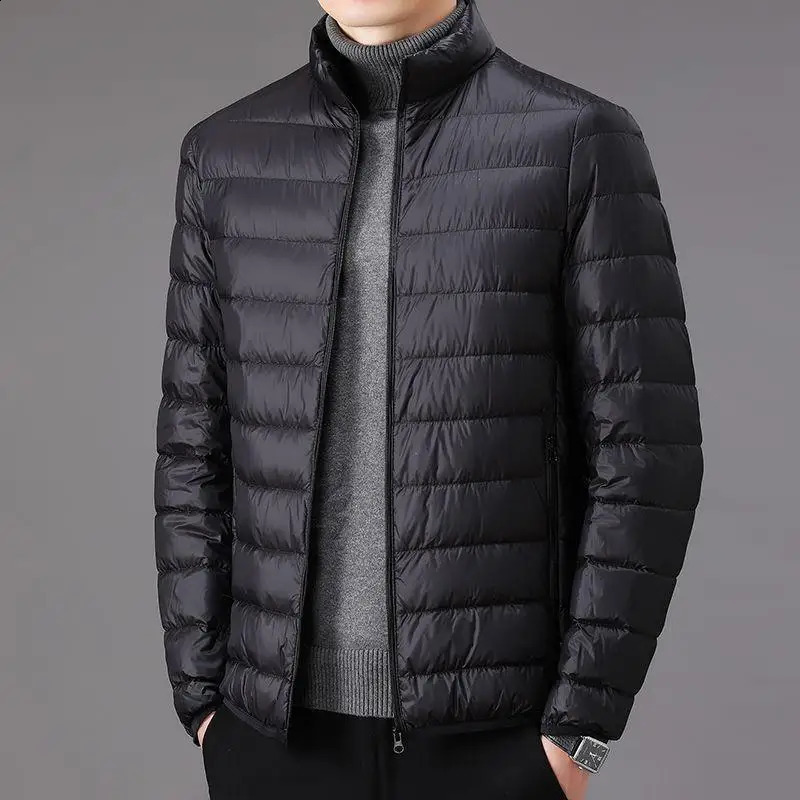 Autumn and winter mens thin cotton pure Parkas Korean fashion short style ultrathin casual stand up collar long sleeved jacket 240822