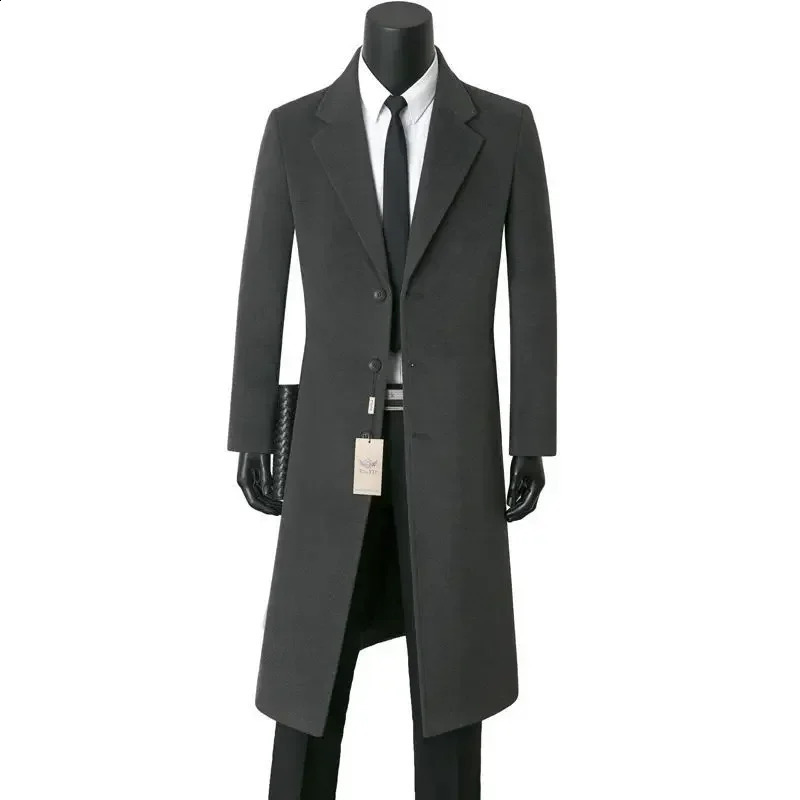 Mens Medium Length Woolen Coat Business Casual Warm Windbreaker Suit Collar Autumn Winter 240822