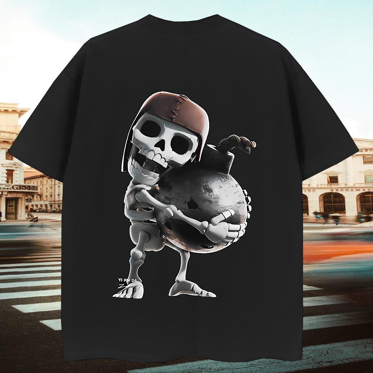 Cool T-Shirts 230g Pure Cotton skull Outdoor Asian Size Short Sleeve Soft Men Tshirts Factory Direct Tops