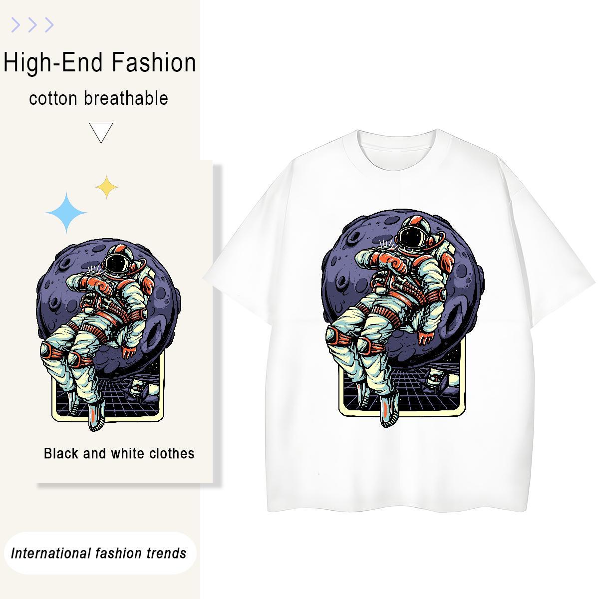 Comfortable Women Tshirts 230g Cotton cosmonaut Street Casual T-Shirts O Neck Short Sleeves Custom Print Plus Size Clothes