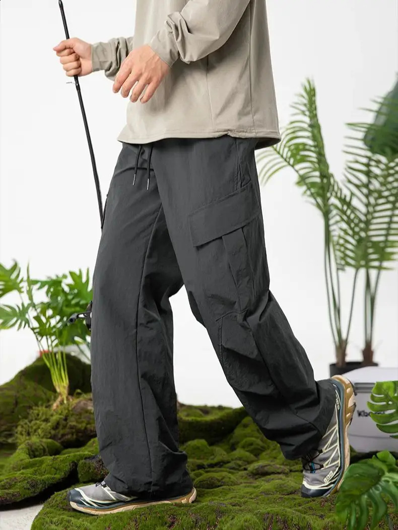 Pleated Work Pants Men Pockets Outdoor Resistant Paratrooper Pants Slightly Wrinkled Casual Trousers Waterproof Breathable 240822