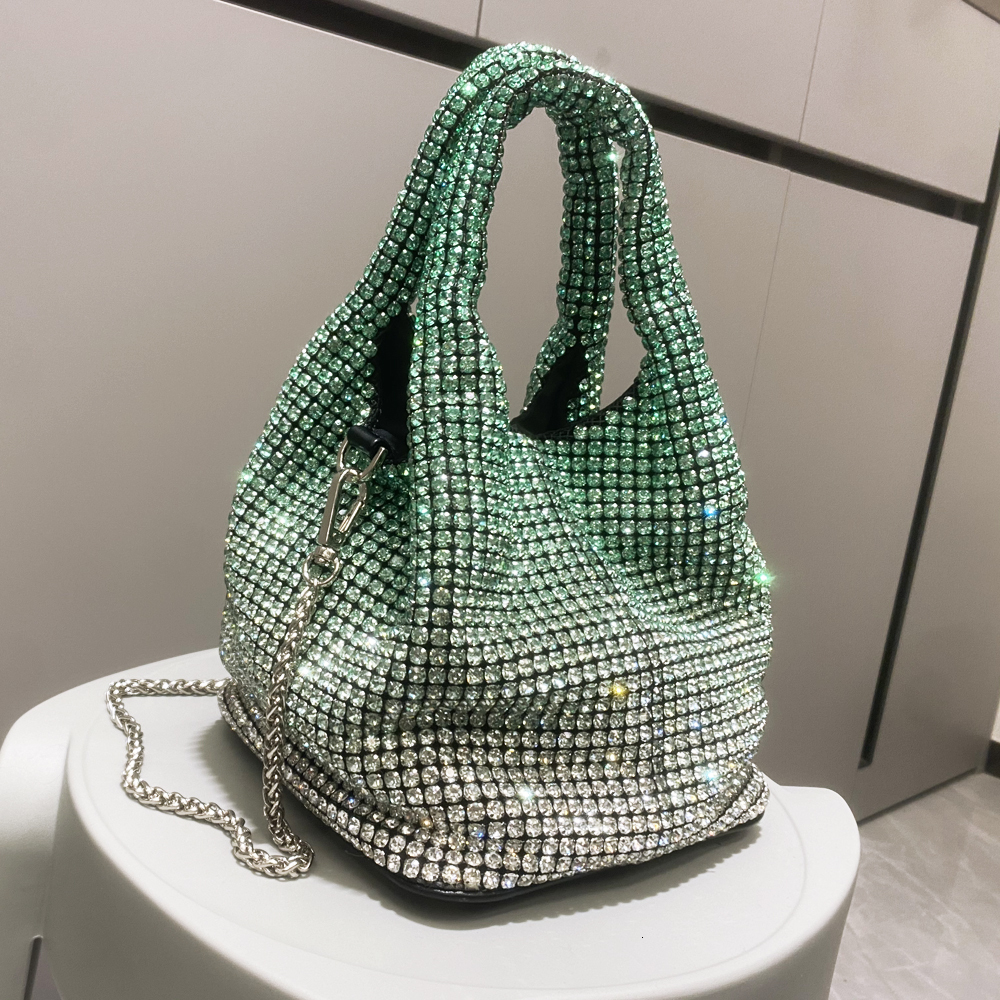 Handle Rhinestones Shoulder Bags Diamonds Evening Clutch Bag Luxury Designer Hobo Chain Metal Shiny Crystal Mini Bucket Purse Bridal Wedding Purse