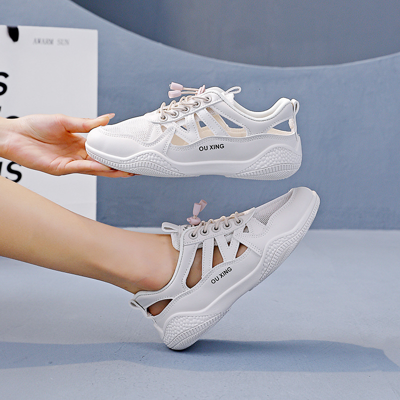 Ddmysports Sports Dad Women Summer Mesh Hollow Breathable White Shoes Casual Roman Toe Sandals OUTDOOR