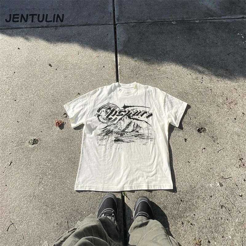 Vintage Gothic oversized Tshirt Harajuku hiphop top with aesthetic graphic printing Y2k mens streetwear fashion Korean 240822