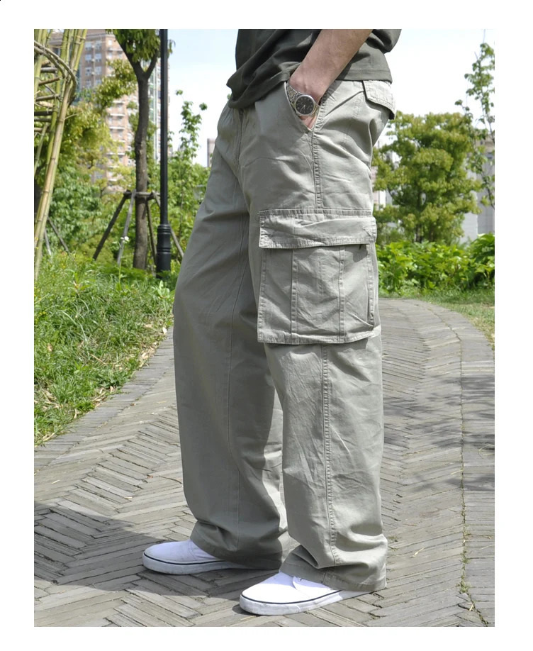 Large Size summer Men Cargo Pants Cotton Pocket Big size 8XL 9XL 3XL Summer Autumn Loose army green Casual Safari Style Pants 240822