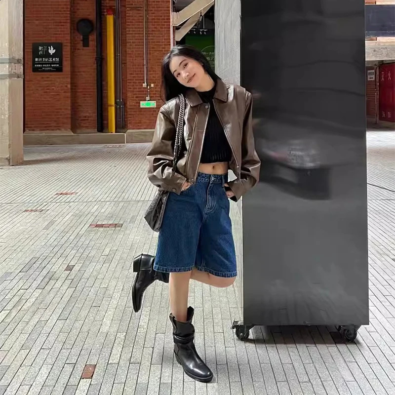 black pleated stacked boots thick heels and soft leather elastic weight loss boots fashionable learning short boots 240823