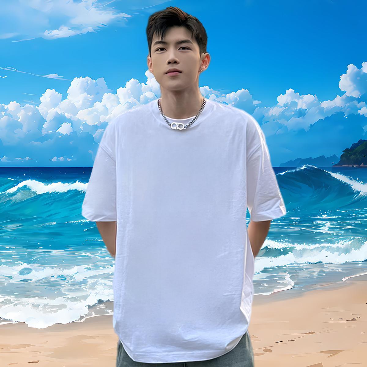 Loose T-Shirts for Men 100% Cotton 230g letter Beach Plus Size Custom Breathable Short Sleeve Men Tops Tees Fashion New Tshirts
