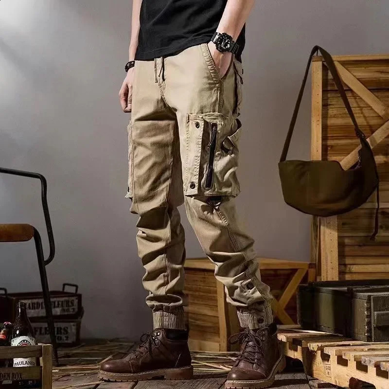 American street freight mens loose multi pocket wearresistant zipper spring and autumn casual work pants 240823