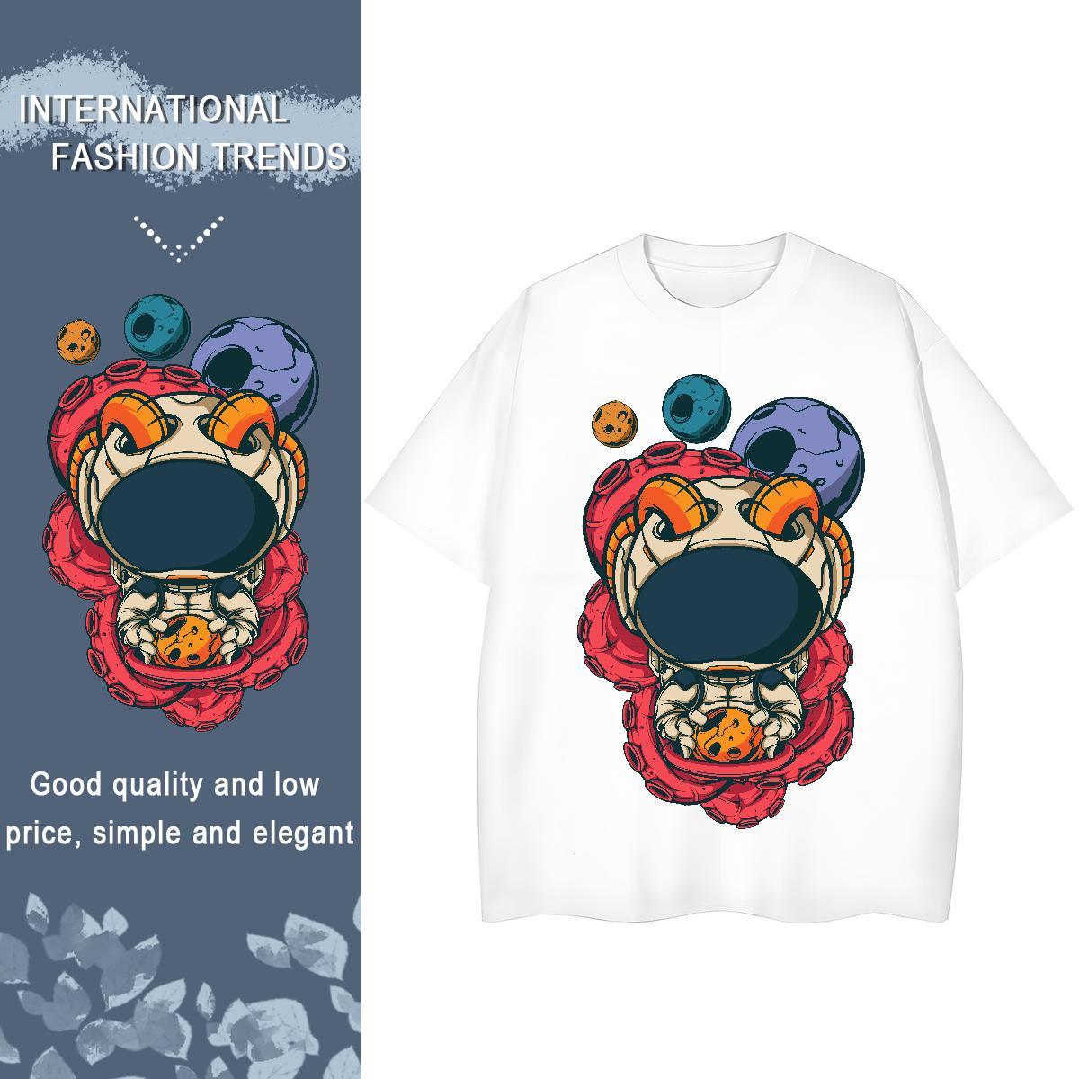 Soft Womens Tshirts 230g Cotton cosmonaut Sports Casual Women T Shirts Breathable Crew Neck Custom Cartoon Clothes Shirt
