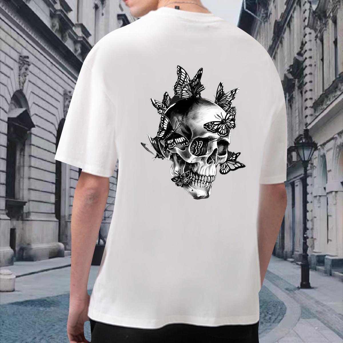 Popular T Shirt For Man 230g Cotton butterfly High Street Hip Hop DIY Printed Breathable Crew Neck Couples T Shirts 2024 DIY Wear