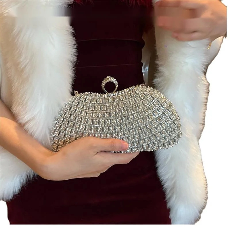 Women Gold Color Rhinestones Clutch Bags Crystal Evening Purse Stones Metal Clutches Small Handbag Fashion Party Wedding Bag 240822