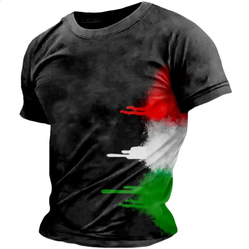 Summer casual Italian flag printed mens Tshirt polyester Oneck short sleeved solid color breathable top clothing 3XL 240822