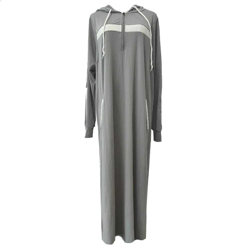 Mens Muslim Middle Eastern Islamic Arab vintage clothing loose long sleeves drawstring pockets fulllength hooded robe 240822