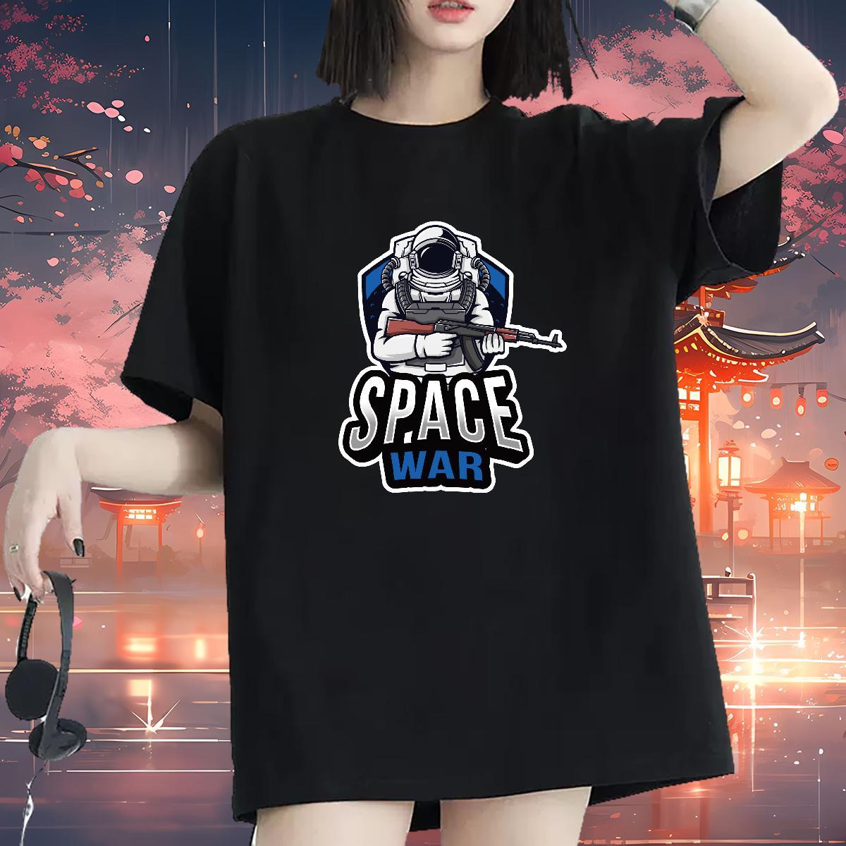 Nice Lady T shirt 230g 100% Cotton cosmonaut Daily Outfit Womens T Shirts O-Neck Short Sleeve Custom Print Plus Size Tee Shirt