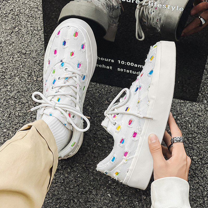 Ddmysports Guozi Same Style New Wind Andmade Ragged Edge Small Fragrant Flower Classic Canvas Men S Couple Board Shoes X OUTDOOR