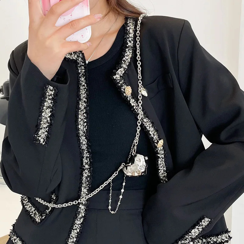 Metal Silver heart shape Waist Bag Crossbody bag mini Bag Chain Womens Bag 240822