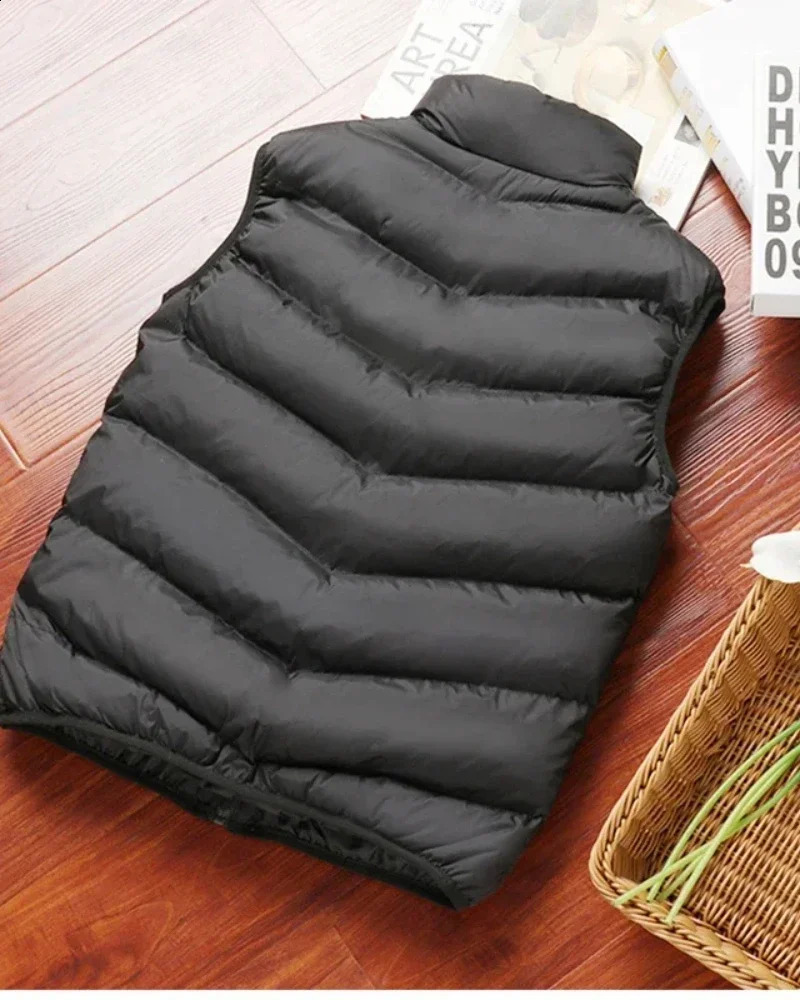 2024 Puffer Sleeveless Coats Mens Solid Color Down Jacket Winter Warm Vest Men Waistcoat Outwear Windbreaker Clothing 240822