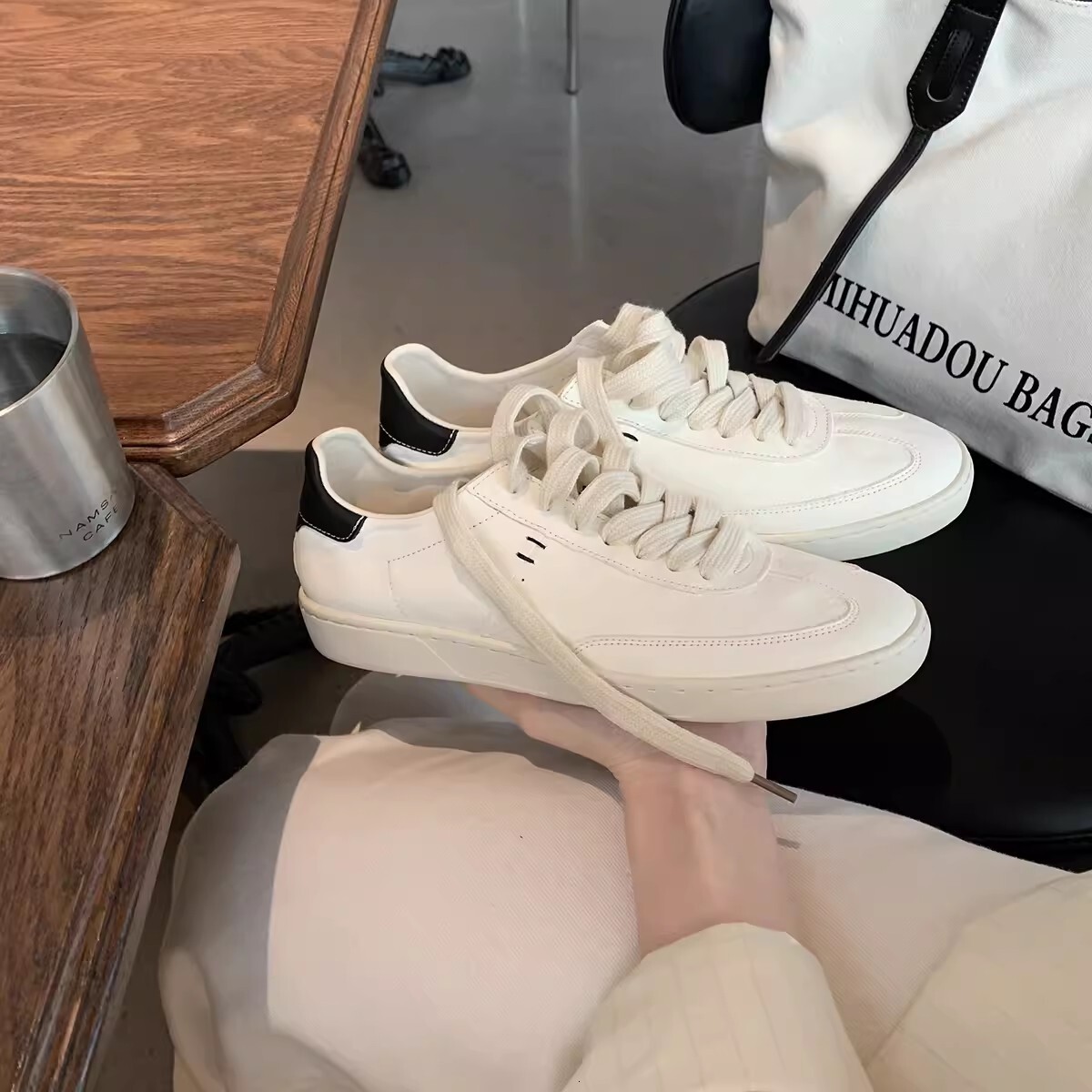 Ddmysports Cowhide Version Of Grape Mom Same Old Genuine Leather Lace Up Casual Versatile Sports Board Color Blocked White Shoes Women S New Style OUT
