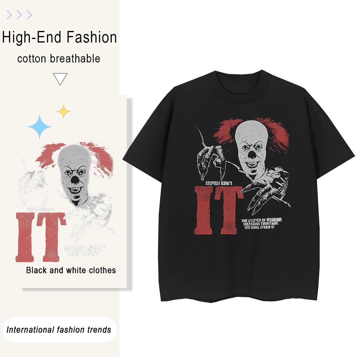 Lady Women Tees 100% Cotton 230g scary Casual Daily Wear T-Shirts Crew Neck Anime Oversized Tees Shirts