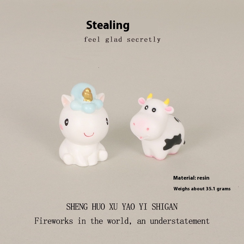 Cute Little Unicorn Calf Garden Ornament with Moss - Perfect Small Pottery Craft for Interior Design