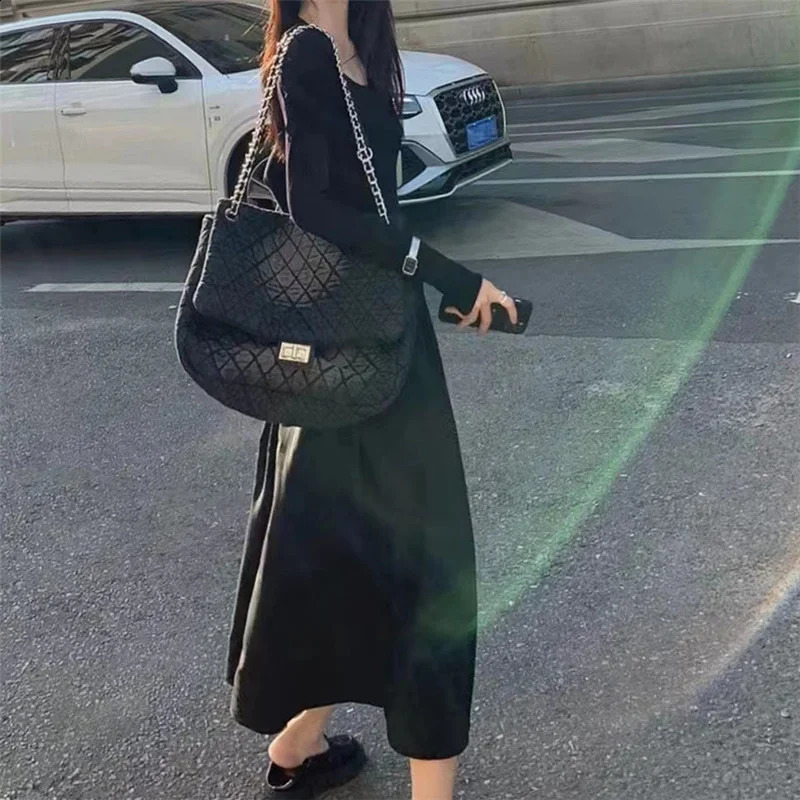 Women Casual Solid Dress Fall Winter Elegant Office Lady Dress Sexy Square Collar Long Sleeve High Waist Bodycon Party Dress 240823