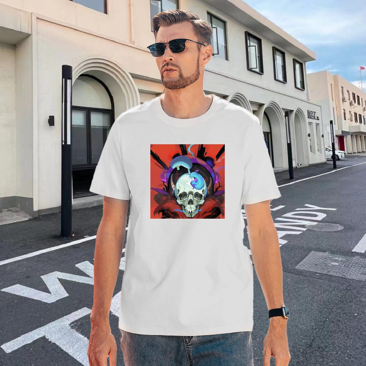 Unisex T shirt 100% Cotton 230g skull Street White Plus Size Round Neck Short Sleeve Couples T Shirts Fashion Casual Clothes