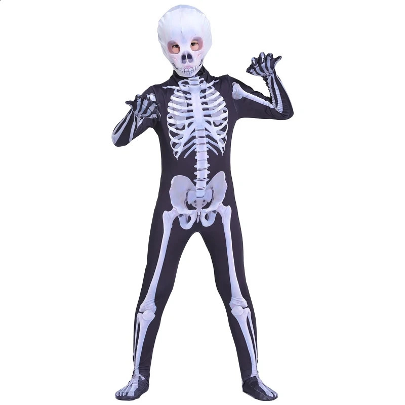 Adult and childrens Halloween costumes zombie skeleton jumpsuit headgear carnival party roleplaying set boys girls tight fitting clothes w240824