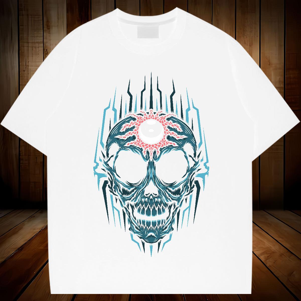 Loose T-Shirts for Men 230g Cotton skull Beach Black White Breathable Short Sleeve Mens Tshirts Free Shipping Tee Shirt